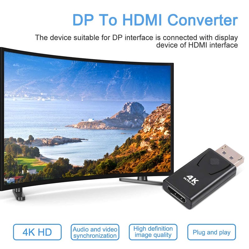 Guamar 4K DisplayPort to HDMI Adapter: 2-Pack Display Port to HDMI (Monitor) Converter - DP Male to Female Connector Gold-Plated for HP Laptop, PC, AMD, NVIDIA, HDTV, GPU, Projector, Desktop - Image 4